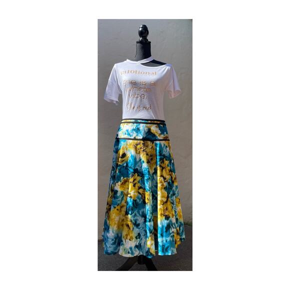 Jones Wear A-Line Abstract Floral Midi Skirt Size 6 Blue and Yellow - Picture 3 of 5